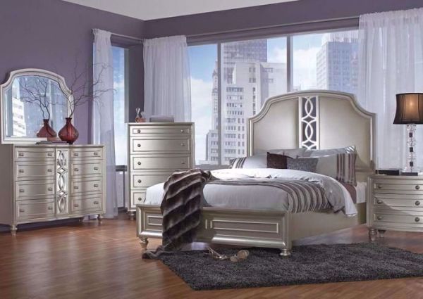 Champagne Bedroom Set, Silver, Room View | Home Furniture Plus Mattress