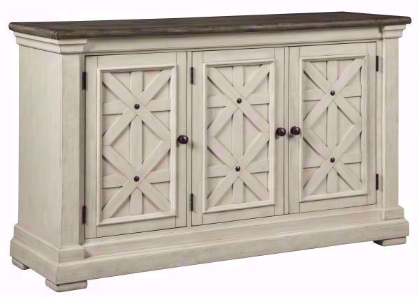 Antique White Bolanburg Server or Credenza by Ashley Furniture with 3 Enclosed Cabinets at an Angle | Home Furniture Plus Mattress