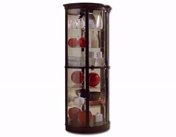 Brown Glass Dominique Curio Cabinet at an Angle | Home Furniture Plus Mattress