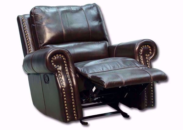 Dark Brown Gunnison Rocker Recliner at an Angle in the Reclined Position | Home Furniture Plus Bedding