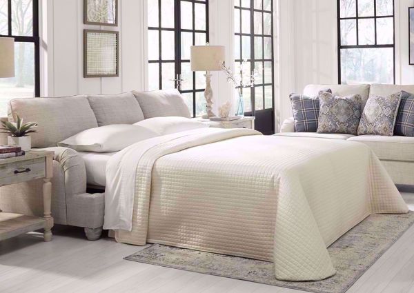 Open Sofa Bed on the Off White Traemore Sleeper Sofa by Ashley Furniture, Room View | Home Furniture Plus Bedding