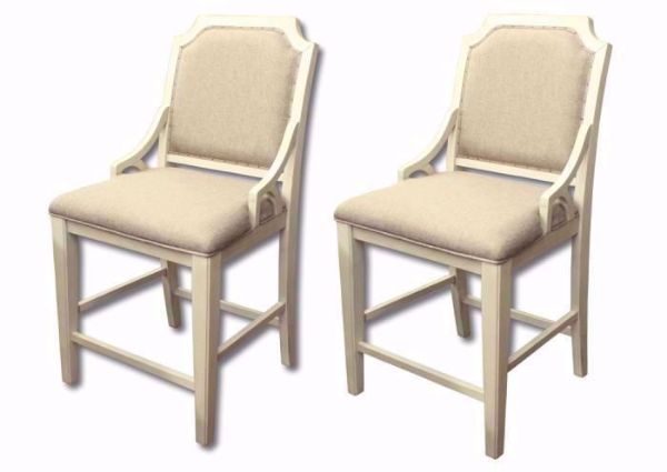 White and Tan Mystic Cay Backed Bar Stools at an Angle | Home Furniture Plus Mattress