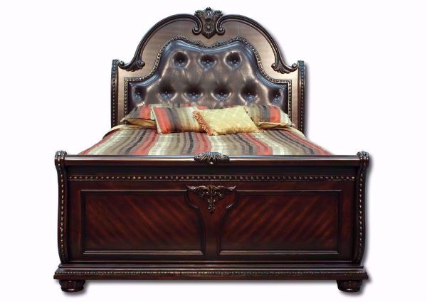 Cherry Brown Stanley King Bed With an Upholstered Headboard Facing Front | Home Furniture Plus Mattress