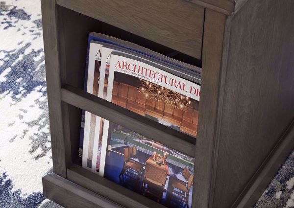 Magazine Storage Compartment on the Gray Laflorn Chairside End Table by Ashley Furniture | Home Furniture Plus Bedding