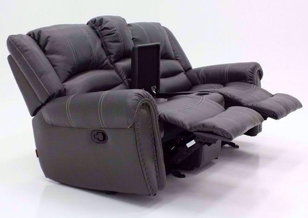 Gray Torino Reclining Loveseat at an Angle in the Reclined Position | Home Furniture Plus Bedding
