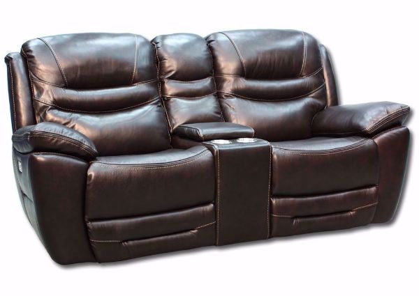 Slightly Angled View of the Dallas POWER Reclining Loveseat with Dark Brown  Leather Upholstery | Home Furniture Plus Bedding