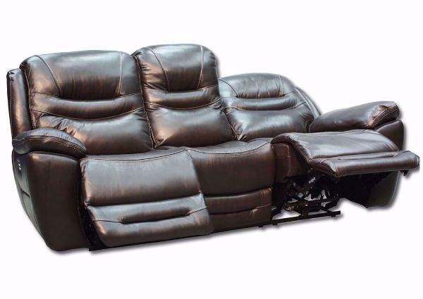 Slightly Angled View of the Front of the Dallas POWER Reclining Sofa With Recliners Open- Brown  | Home Furniture Plus Bedding