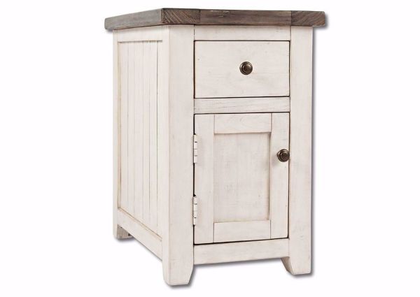 White Two-Tone Madison County Chairside End Table at an Angle | Home Furniture Plus Bedding
