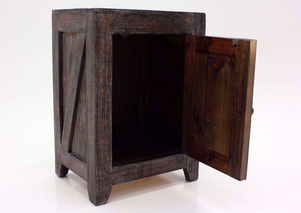 Rustic Brown Midland End Table at an Angle With the Door Open | Home Furniture Plus Bedding