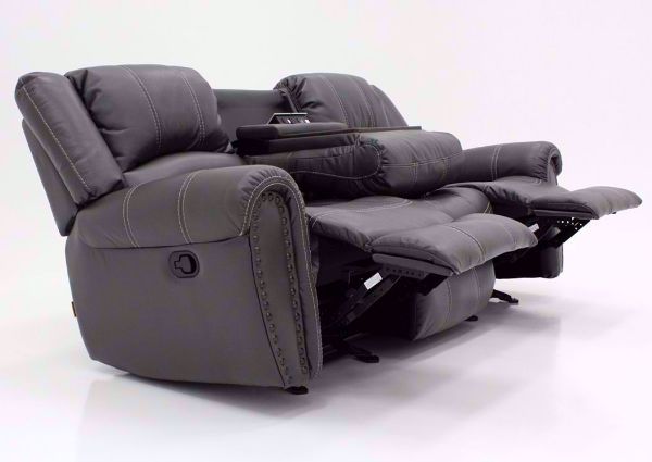 Gray Torino Reclining Sofa at an Angle in the Reclining Position | Home Furniture Plus Bedding