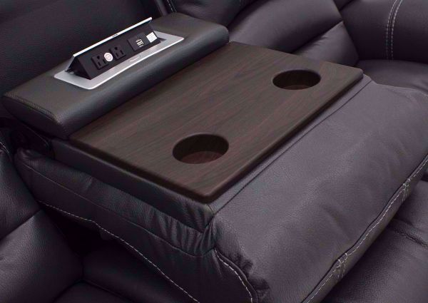 Gray Torino Reclining Sofa Drop Down Table Detail | Home Furniture Plus Bedding
