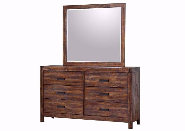 Warm Chestnut Brown Warner Dresser with Mirror at an Angle | Home Furniture Plus Mattress