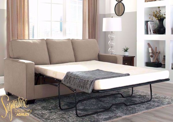 Beige Zeb Sleeper Sofa with Open Full Size Sofa Bed by Ashley Furniture | Home Furniture + Mattress
