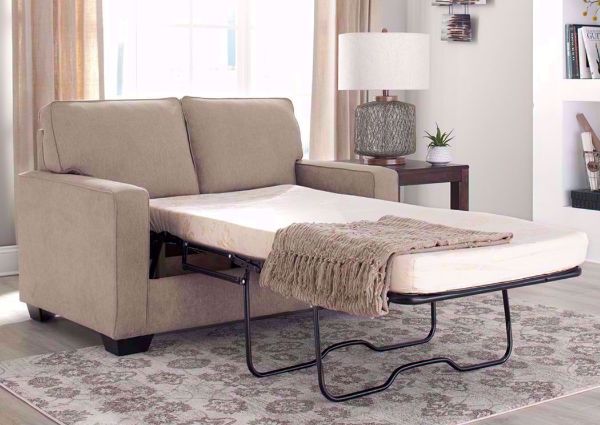 Beige Zeb Sleeper Sofa with Open Twin Size Sofa Bed by Ashley Furniture | Home Furniture + Mattress