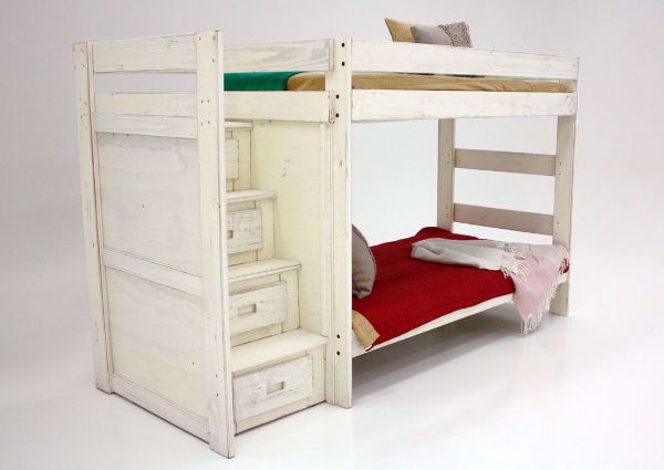 Duncan Twin over Twin Staircase Bunk Bed, White, Stair Side Angle | Home Furniture Plus Bedding