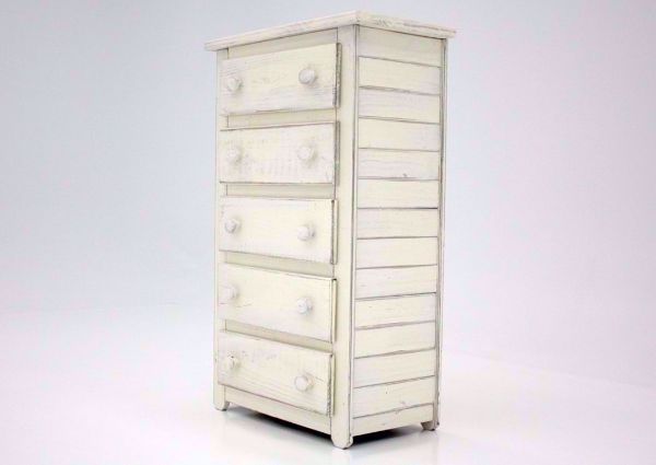 Distressed White Duncan Chest of Drawers at an Angle | Home Furniture Plus Mattress