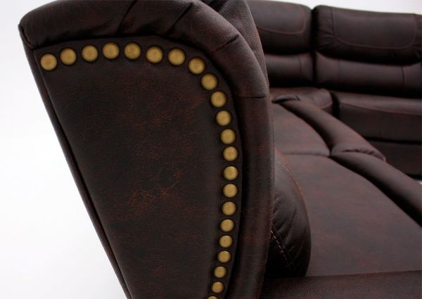 Close Up of Nailhead Accents on the Sides of the Austin Power Reclining Sectional Sofa with Dark Brown Microfiber Upholstery | Home Furniture + Mattress