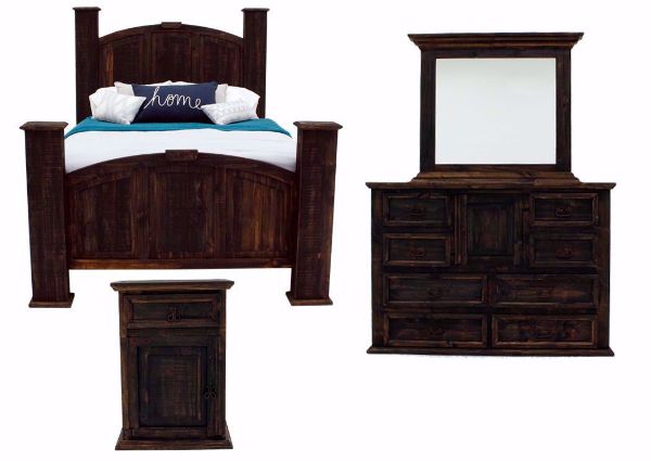 Rustic Dark Brown Amarillo Bedroom Set. Includes Queen Bed, Dresser With Mirror and 1 Nightstand | Home Furniture Plus Mattress