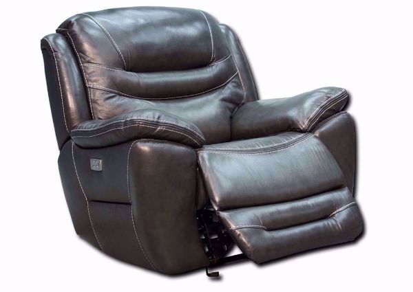 Gray Dallas POWER Glider Recliner at an Angle with the Chaise Open | Home Furniture Plus Bedding