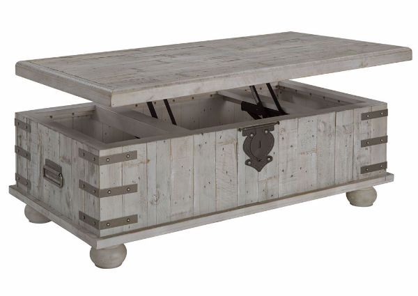 Lifted Table Top on the Light Gray Carynhurst Coffee Table by Ashley Furniture | Home Furniture Plus Bedding