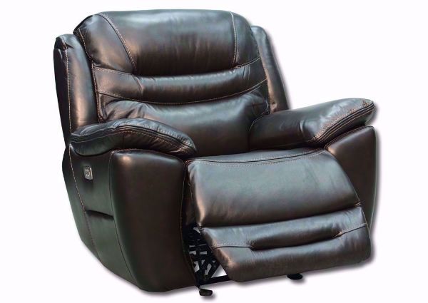 Dallas POWER Glider Recliner with  Brown Upholstery at an Angle with the Recliner Open | Home Furniture Plus Mattress