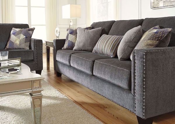 Gavril Sofa and Accent Pillows by Ashley Furniture with Gray Upholstery in Room Setting | Home Furniture + Mattress