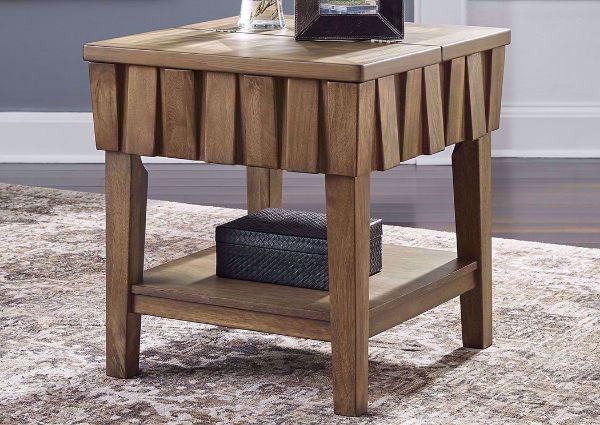 Light Brown Rowenbeck End Table by Ashley Furniture Showing the Room Setting | Home Furniture Plus Bedding