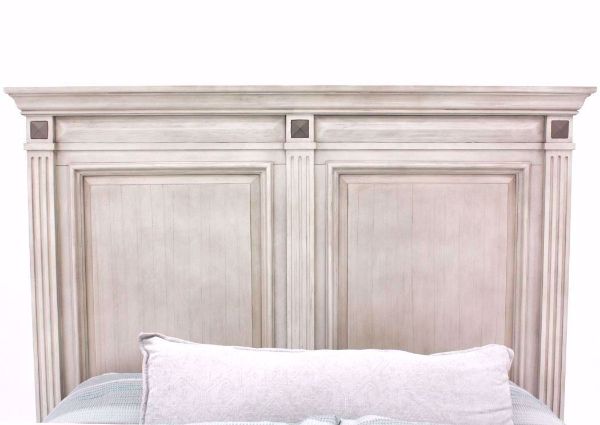 Distressed White Passages Queen Size Bed Showing the Panel Headboard | Home Furniture Plus Mattress
