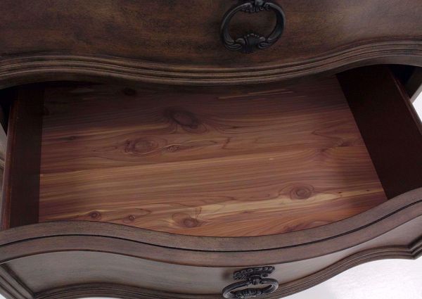 Tulsa Nightstand, Light Brown, Cedar Lined Bottom Drawer Detail | Home Furniture Plus Mattress