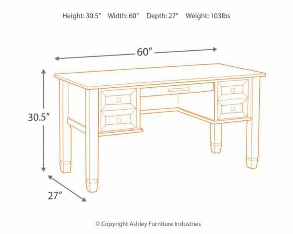 Dimension Details of the Townser Home Office Desk by Ashley Furniture | Home Furniture Plus Bedding