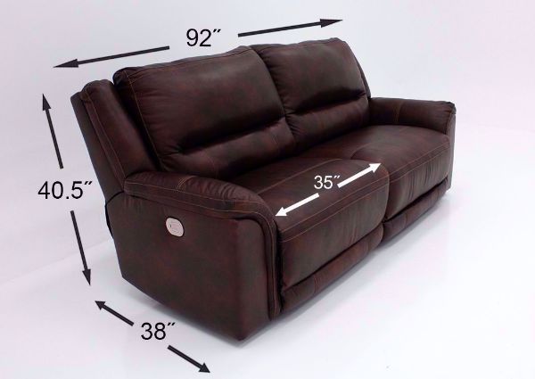 Measurement Details on the Catanzaro Leather Power Activated Reclining Sofa by Ashley Furniture | Home Furniture + Mattress