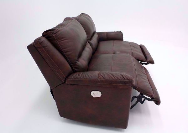 Side View of Open Dual Recliners on the Catanzaro Leather Power Activated Reclining Sofa by Ashley Furniture | Home Furniture + Mattress