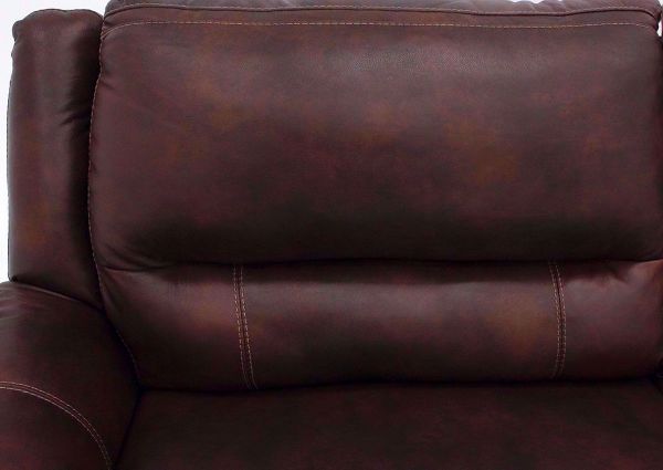 Close Up of Dark Brown Leather Back Cushion on the Catanzaro Power Activated Reclining Sofa by Ashley Furniture | Home Furniture + Mattress