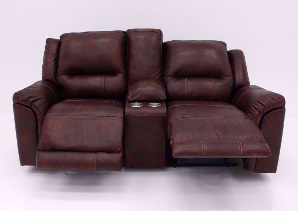 Open Dual Recliners on the Catanzaro Leather Power Activated Dual Recliner Loveseat by Ashley Furniture | Home Furniture + Mattress