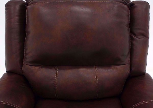 Close Up of Dark Brown Leather Back Cushion on the Catanzaro Power Activated Recliner by Ashley Furniture | Home Furniture Plus Bedding