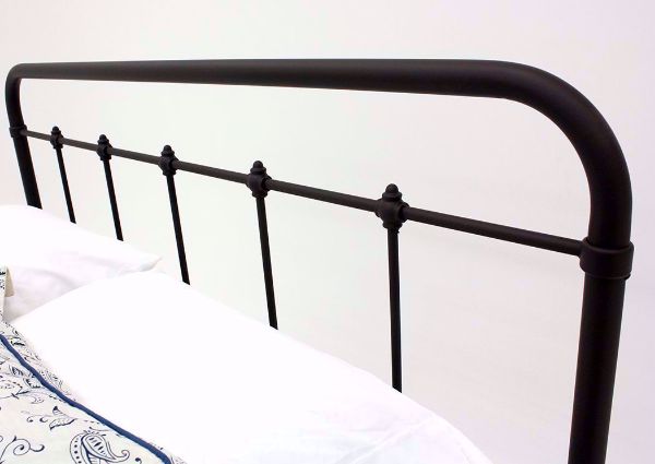Brown Jourdan Creek Queen Iron Bed Showing the Headboard at an Angle | Home Furniture Plus Bedding