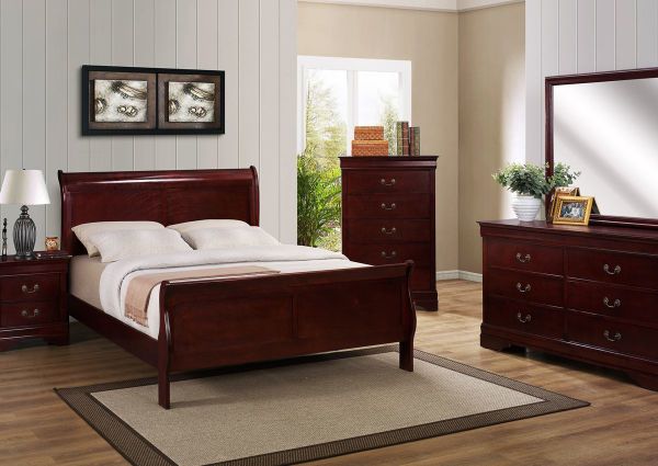 Picture of Louis Philippe Queen Size Bedroom Set - Cherry Brown