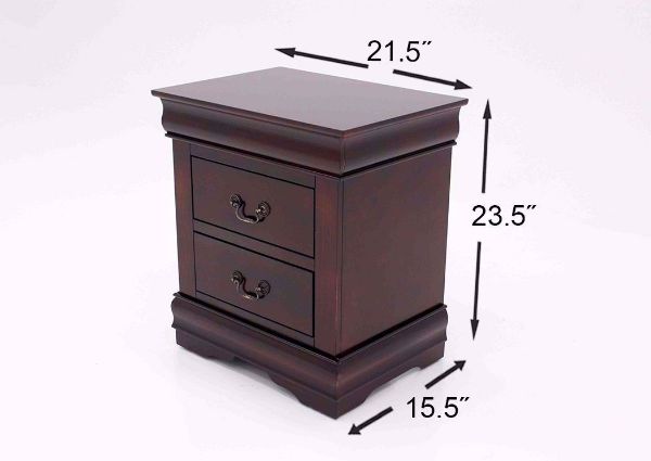 Cherry Brown Louis Philippe Bedroom Set Showing the Nightstand Dimensions | Home Furniture Plus Bedding