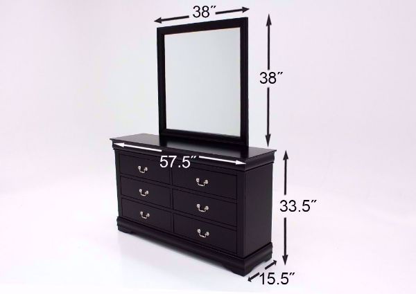 Black Louis Philippe Dresser with Mirror Dimensions | Home Furniture Plus Bedding