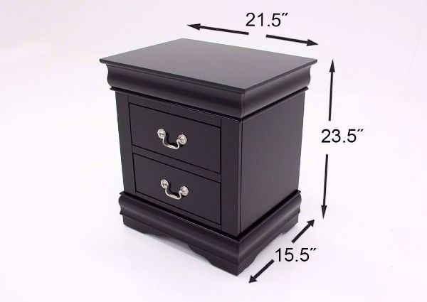 Black Louis Philippe Bedroom Set Showing the Nightstand Dimensions | Home Furniture Plus Bedding