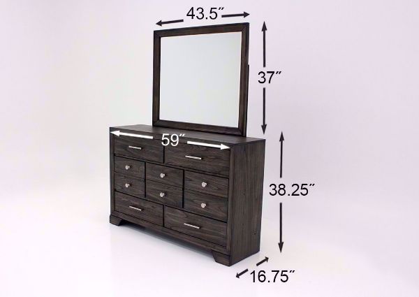 Dark Brown Jaymes Bedroom Set Showing the Dresser Dimensions | Home Furniture Plus Bedding