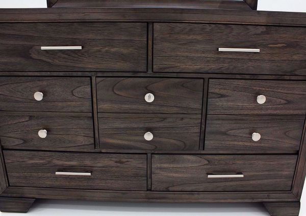 Dark Brown Jaymes Dresser with Mirror Showing the Drawer Fronts | Home Furniture Plus Mattress