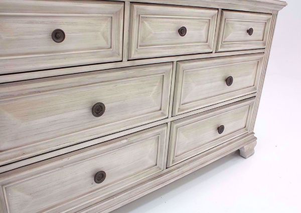 Distressed White Passages Dresser with Mirror Showing the Drawer Fronts | Home Furniture Plus Bedding