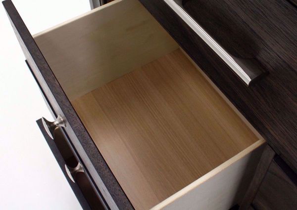 Dark Brown Jaymes Dresser with Mirror Showing the Drawer Interior | Home Furniture Plus Mattress
