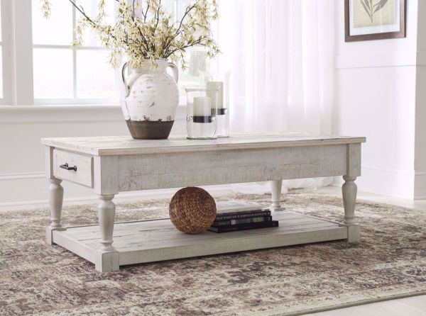 White All Wood Shawnalore Coffee Table by Ashley Furniture in a Room Setting | Home Furniture Plus Bedding