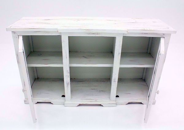 Rustic White Winston TV Stand Facing Front With all the Doors Open | Home Furniture Plus Bedding