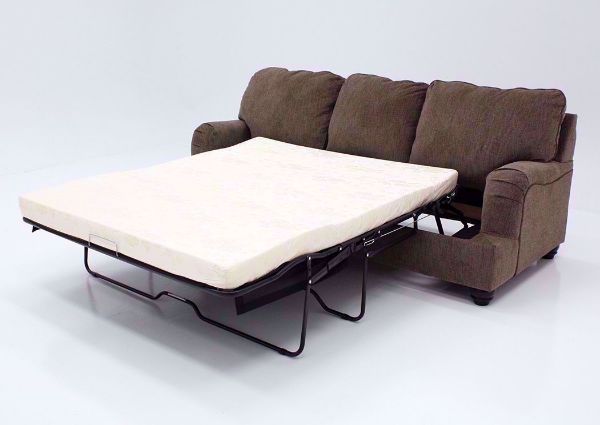 Side View of Opened Brown  Braemer Sleeper Sofa and Mattress by Ashley Furniture | Home Furniture + Mattress