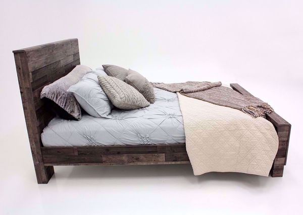 Side View of the Gray Brown Derekson Queen Size Bed by Ashley Furniture | Home Furniture Plus Bedding