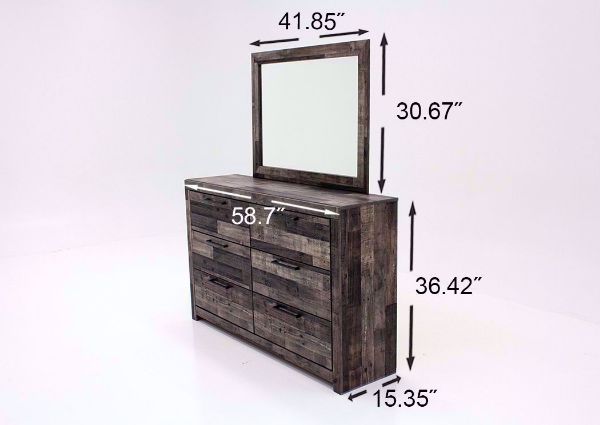 Measurement Details on the Gray Brown Derekson Dresser with Mirror - Part of the Derekson Bedroom Set by Ashley Furniture | Home Furniture Plus Bedding