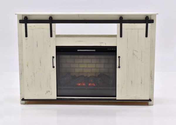 Front Facing View of the All White Maverick TV Stand with Fireplace | Home Furniture Plus Bedding